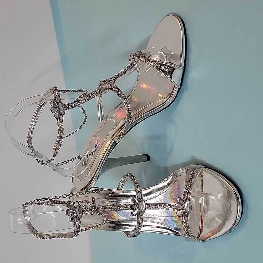 Elegant Collection Rhinestone Embellished Strappy Open Toe Heels Size 8.5